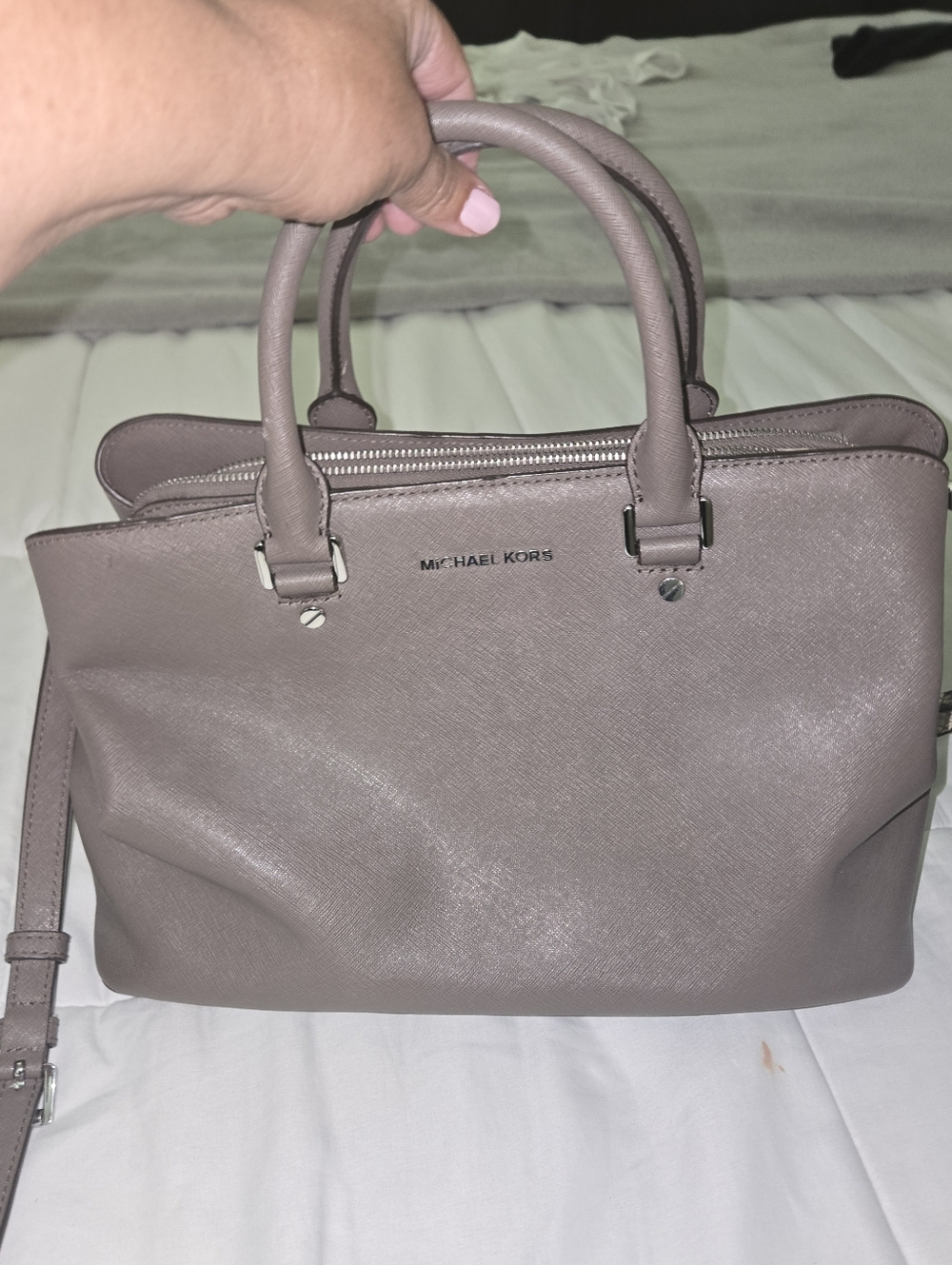 Michael Kors Gray Saffiano Leather Satchel - Picture 3 of 5